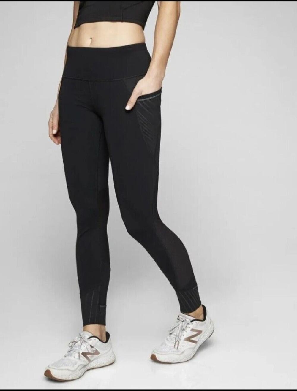 Athleta Leggings Shimmer Stripe Relay Tight 2.0, Black, Womens Sz S